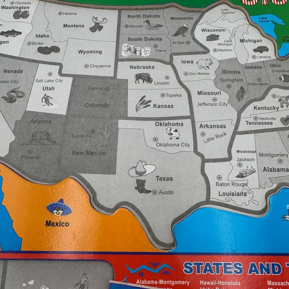 Childrens Puzzle of America States and Their Capitols 10 Piece